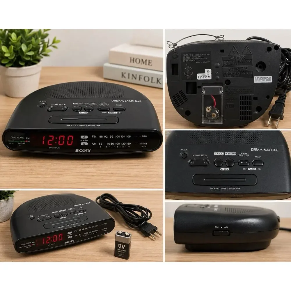 Sony Dream Machine ICF-C390 Dual Alarm Clock Radio AM/FM Tested Black